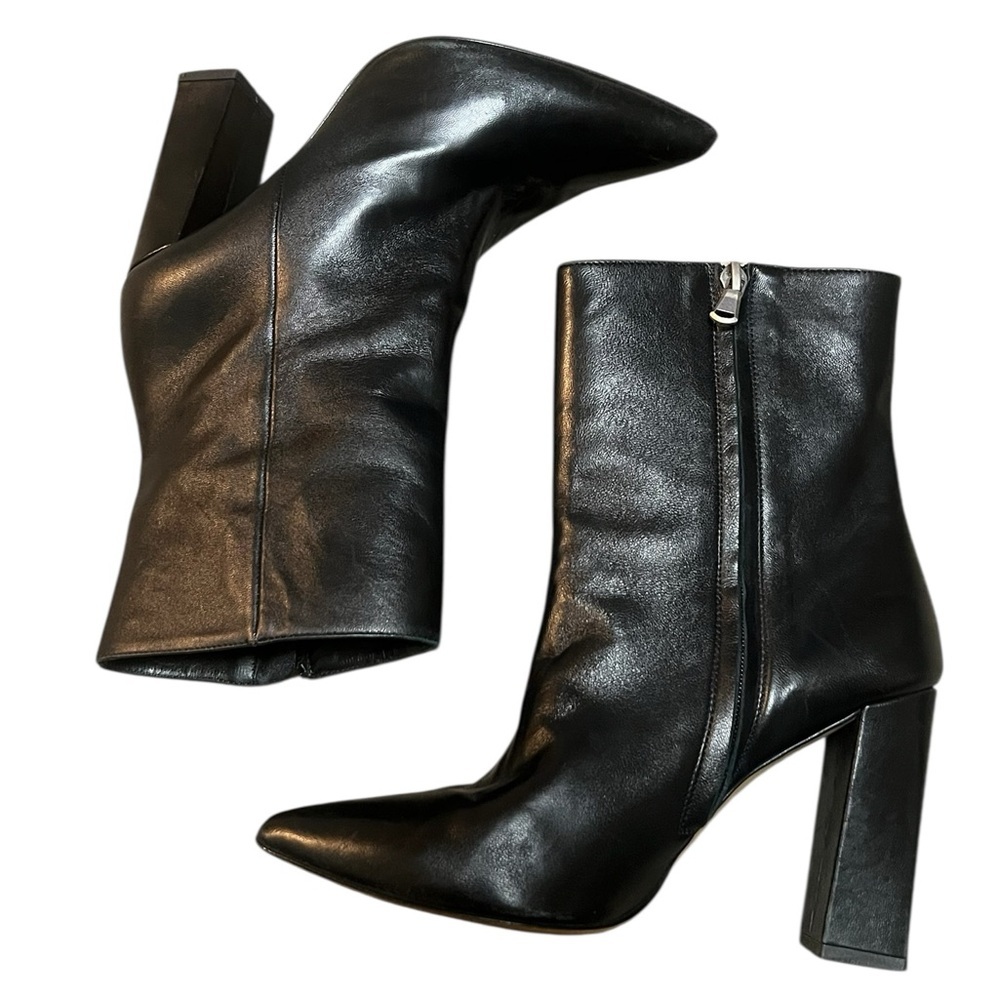 Charles David black leather pointed toe block heel ankle boots Made in Italy - Picture 7 of 10